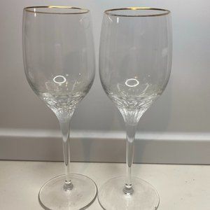 Set Of 2 Rogaska Crystal RGS17 Water Glasses Goblets Vertical Cuts Gold Rim